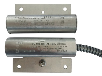 Магнито-контакт Ех ИО102 Al исп.301 (торцевой), с постоянно присоединенным кабелем в металлорукаве (штатно кабель 3х0,75 - 1м), 1Ex d IIC T6 Gb АТФЕ.425119.171